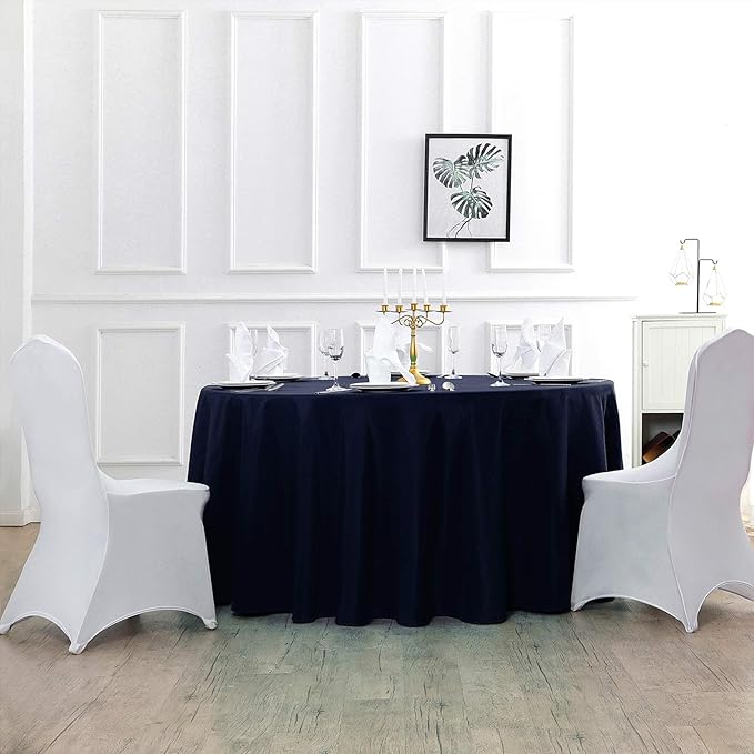 Cupuamon 132 inch Round Tablecloth Washable Polyester Table Cloth Decorative Table Cover for Wedding Party Dining Banquet（132 inch,Navy）