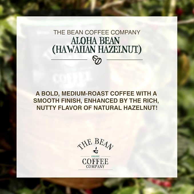 The Bean Organic Coffee Company Aloha Bean (Hawaiian Hazelnut), Medium Roast, Ground Coffee, 16-Ounce Bags (Pack of 2),Caf챕 molido tostado organico
