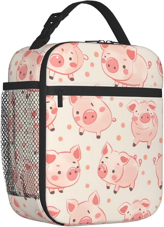 VANZEV Lunch Box for Adults Women Girls Boys Kids Cute Pig Theme Lunch Box Insulated Cooler Reusable Lunch Bag Container Gifts for Work Office Picnic Travel School