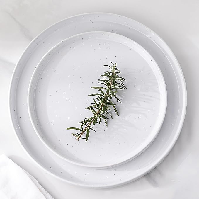 GBHOME Dinnerware Set for 6, 18 Piece Speckled Plates and Bowls Set with Glazed Bottom, Chip & Scratch Resistant Stoneware Plates Sets, Dishwasher & Microwave Safe Dishes, White