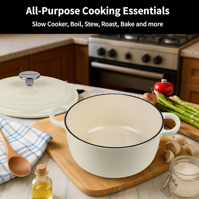 Enameled Cast Iron Dutch Oven Pot with Lid, 3.9 Quart Dutch Oven for Bread Baking, Oven Safe up to 500째 F, Suitable for Bread Baking, Braising, Roasting, Stews, White