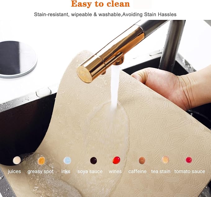Bxzandya Vinyl Placemats Set of 12 Heat Resistant Easy Clean Non-Slip Place Mats for Dining Table Faux Leather Waterproof Stain Resistant Wipeable Washable PVC Table Mats(12, Beige)