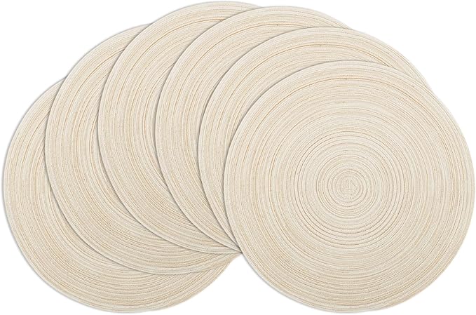 Winknowl Round Braided Placemats Set of 6 Washable Woven Heat Resistant Table Mats for Kitchen Dining Tables 15 inch Round Place Mats (Ivory,6)