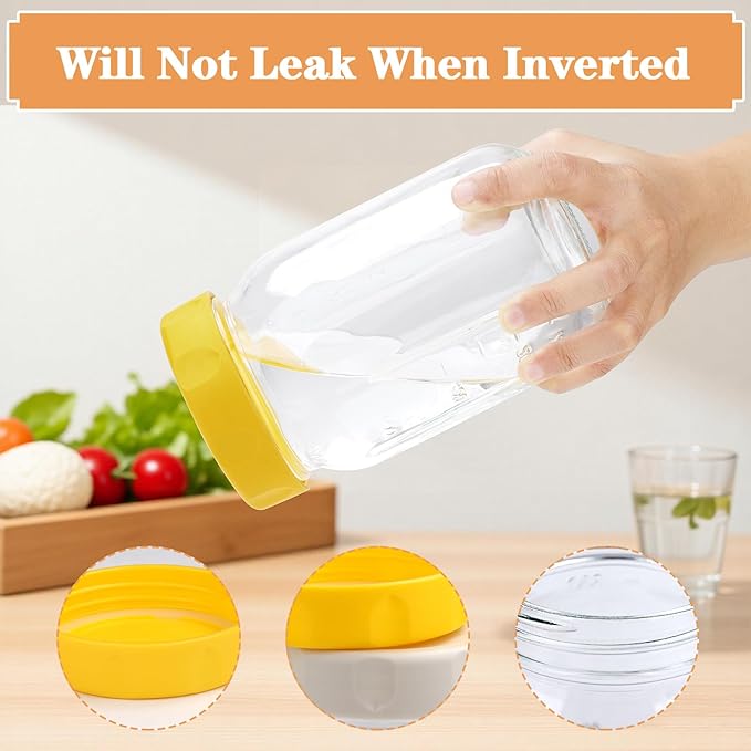 4PCS Salad Jars with 2 Built-in Dressing Containers, 32Oz Cold-resistant Leak-proof Meal Prep Containers, Glass Mason Jars For Storing Salad, Honey, Soybeans, etc. (Color mixing)