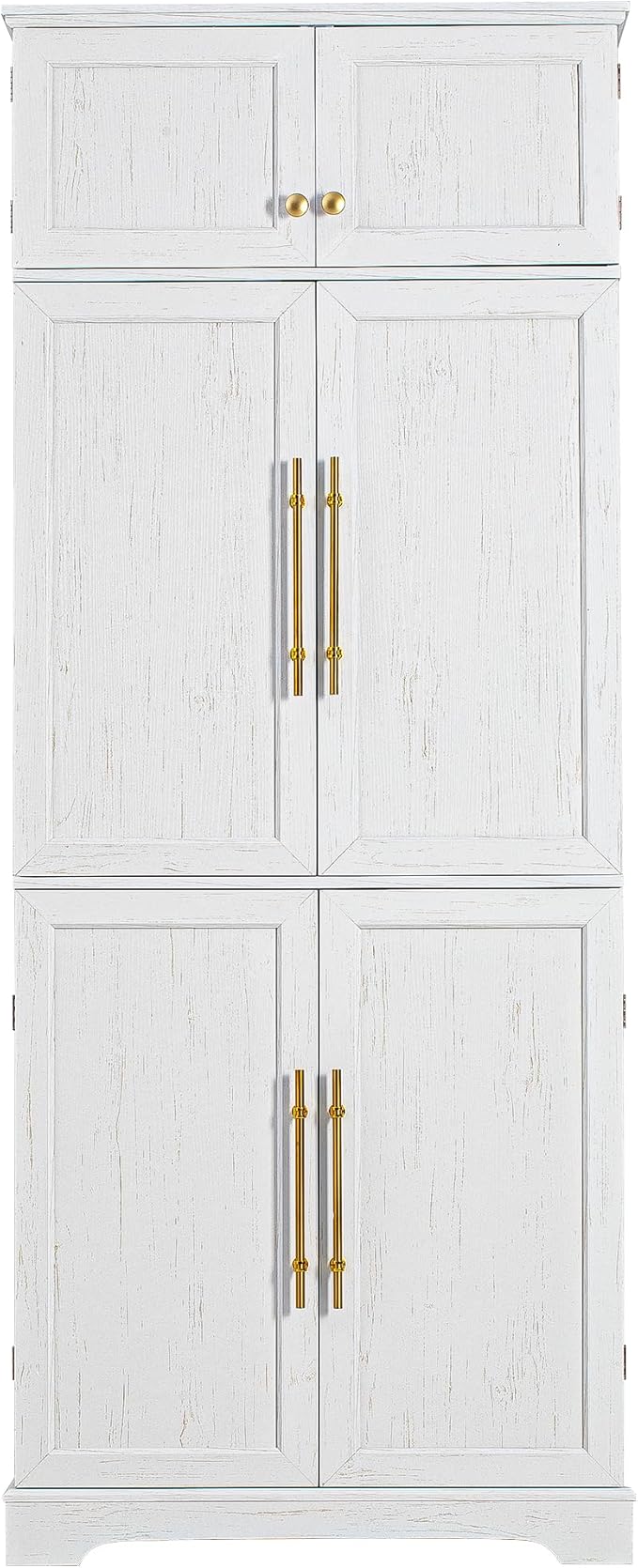 78" Farmhouse Tall Kitchen Pantry Cabinet, Wood Storage Cabinets with Hidden Drawer and 4 Adjustable Shelves, Cupboard with Wine Rack and Door Shelves for Kitchen Dining Room, White