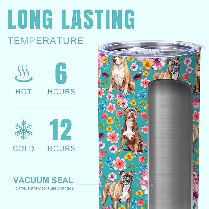 Yogusut Pitbull Gifts for Women, 20oz Stainless Steel Insulated Tumbler Travel Mug Cup with Lid Straw Brush, Gifts for Dog Mom Dog Lover