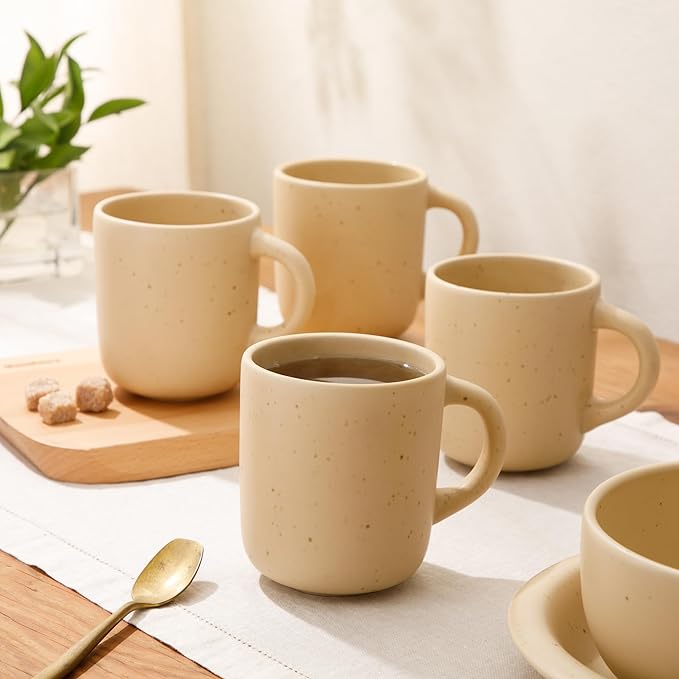 Bloomhouse - Two Time Oprah's Favorite Things Winner - Corsica Clay 4-Piece Mug Set ??Cappuccino Cream Stoneware Coffee & Tea Cups, Durable Ceramic Drinkware