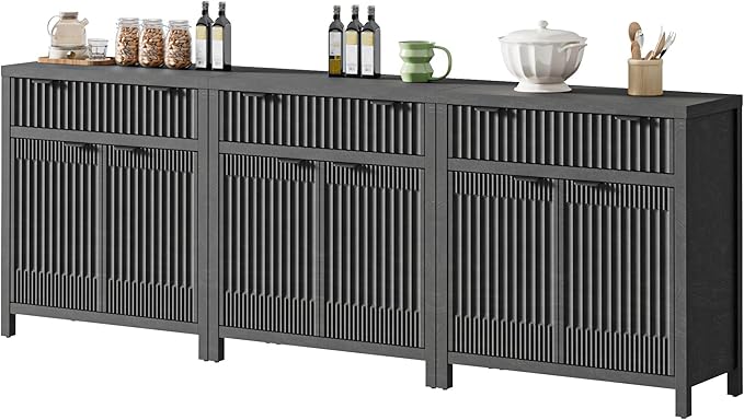 FLOWBACK Fluted Sideboard Buffet Storage Cabinet - 3 Pieces Small Modular Modern Coffee Bar Cabinet with Storage, Media Console Credenza Cabinet for Kitchen, Coffee Bar, Pantry, Living Room