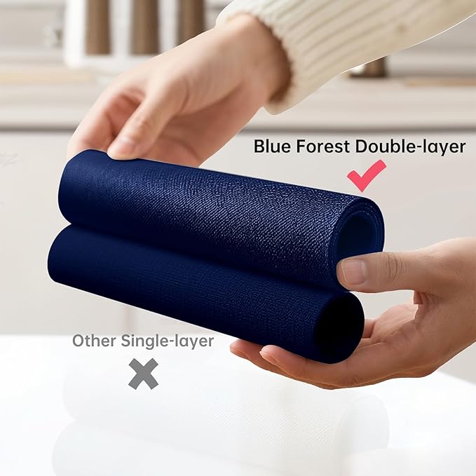 Blue Forest Placemats Set of 6, Dual-Layered Thickened Faux Linen Table Mats Heat Resistant Machine Washable Wrinkle Free Place Mats for Kitchen Dining Outdoor/Indoor (NavyBlue, Set of 6)