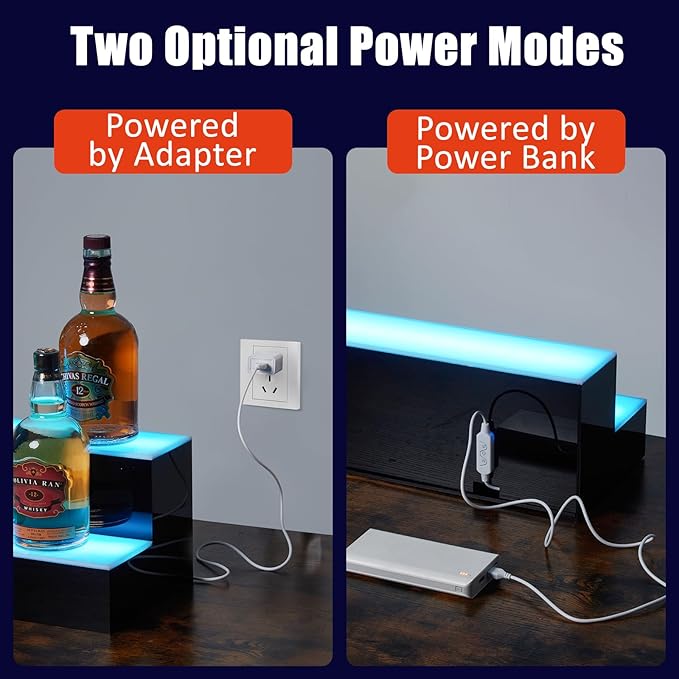 30 Inch Rectangular 2-Tier LED Lighted Liquor Bottle Display Shelf - Acrylic Wine Rack with Remote & App Control, 16 Static Colors, 1-8H Timer, USB Power, for Home Bar, Commercial Use