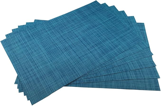 WAZAIGUR Placemats,Easy to Clean Crisscross Woven Vinyl Place Mats Durable Non-Slip Heat Resistant Table Mats,Placemats for Kitchen Table Set of 6,Blue