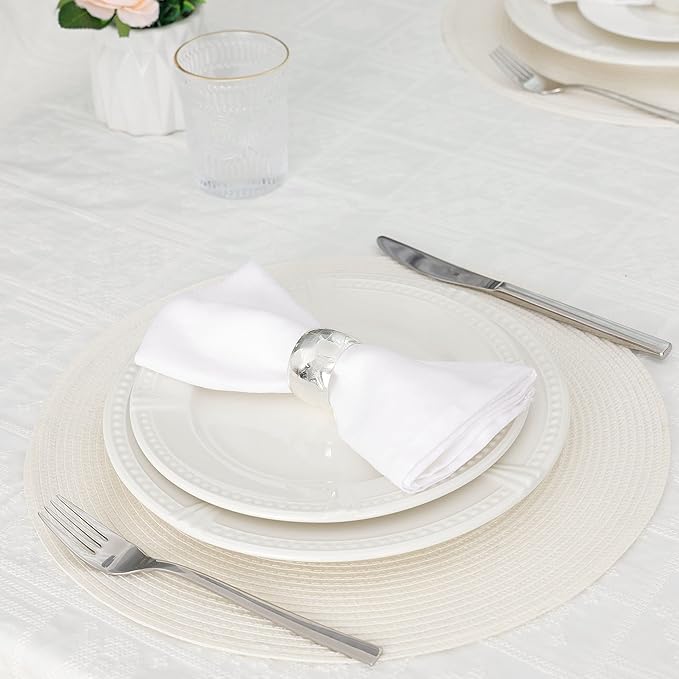 HODJOY placemat, Round Woven placemat for Indoor and Outdoor, 15", Set of 6 (White)