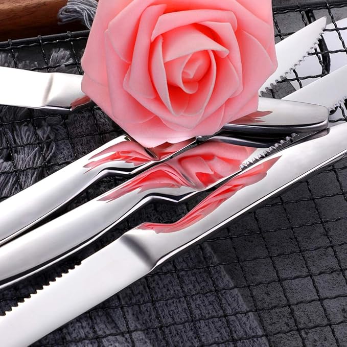 Kitchen Steak Knives Set of 6, 8.6 Inches Heavy Duty Steak Knife Sets, Stainless Steel Non-Stick Silverware Set for Home, Restaurant, Party, Wedding, Dishwasher Safe