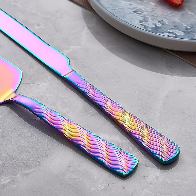 Rainbow Cake Cutting Set, Stainless Steel Cake Knife and Server, Cake Pie Cutter Set for Wedding, Birthday, Party