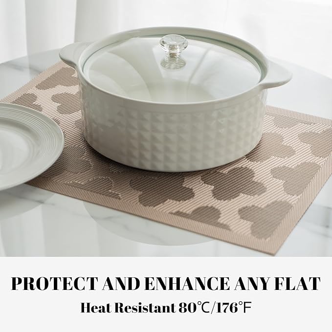 SUMYMERY Placemats Set of 4 Vinyl/Plastic Woven Place Mats for Kitchen Table Indoor/Outdoor Washable Placemat Wipeable Dining Table Mats (Dark Brown Clover,4)
