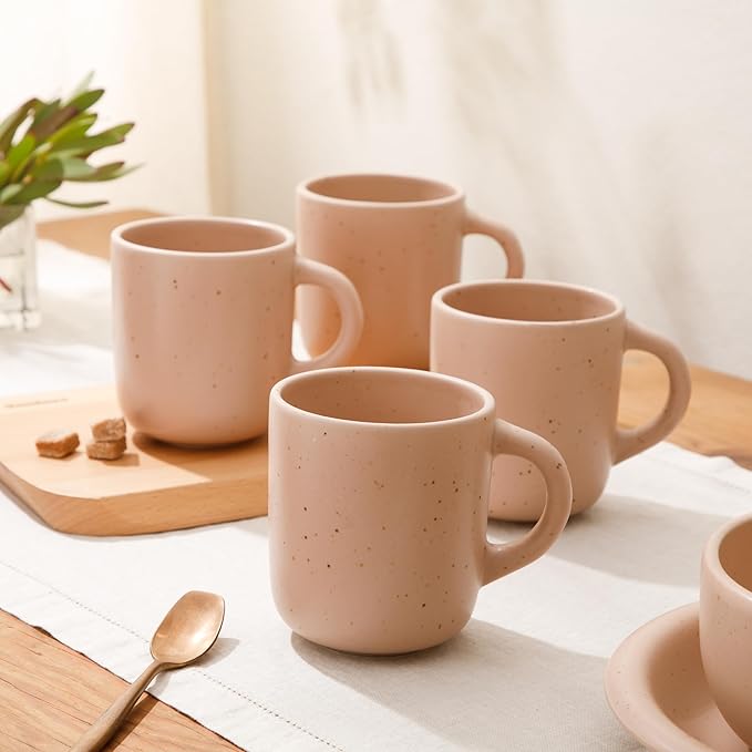 Bloomhouse - Two Time Oprah's Favorite Things Winner - Corsica Clay 4-Piece Mug Set ??Prosecco Blush Pink Stoneware Coffee & Tea Cups, Durable Ceramic Drinkware