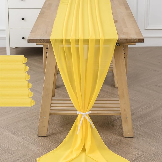flohar 6Pack 9ft Chiffon Table Runner 14x108 Inch Sheer Romantic Table Runner for Wedding Birthday Party Bridal Shower Outdoor Decoration -Yellow