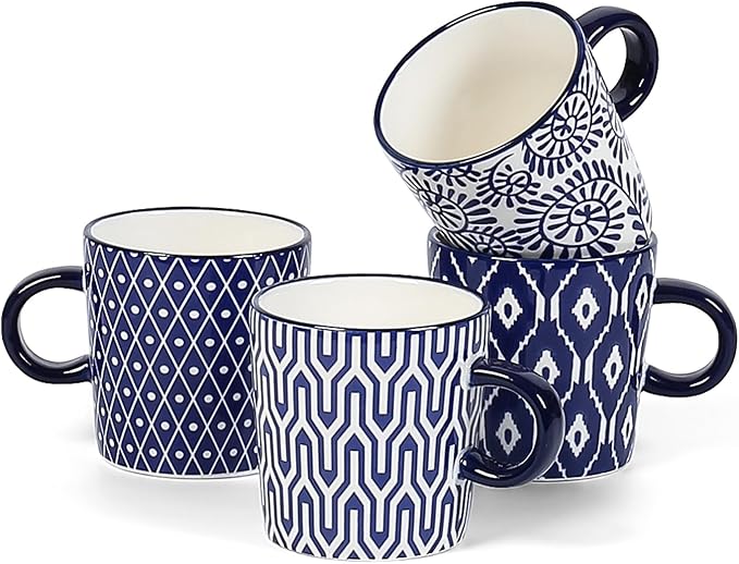 Selamica Ceramic Espresso Cups Set of 4, 5 Oz Espresso Mugs Porcelain Cappuccino Cups, Demitasse Cups for Coffee Latte Lungo Tea, Vintage Blue