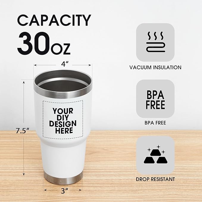 SMLIXE Personalized Coffee Tumbler Print in USA 30oz Stainless Steel Double Wall Insulated Coffee Cup With Text Photo Logo