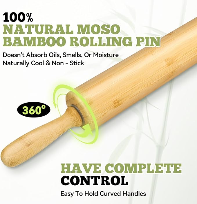 2 Packï¼?0 inch &17.5 inchï¼?Wooden Rolling Pin for Baking - Long Dough Roller for All Baking Needs