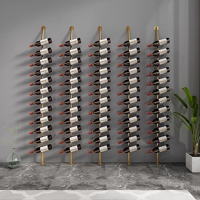 Large Wall Mount Wine Rack, H 72.8inch Wall Mounted Shelves for Bar, Holds 12 Metal Wine Storage Holder, for Commercial Restaurants Pantry Bar Wine Cellar (Gold, Three rows-36 Bottles)