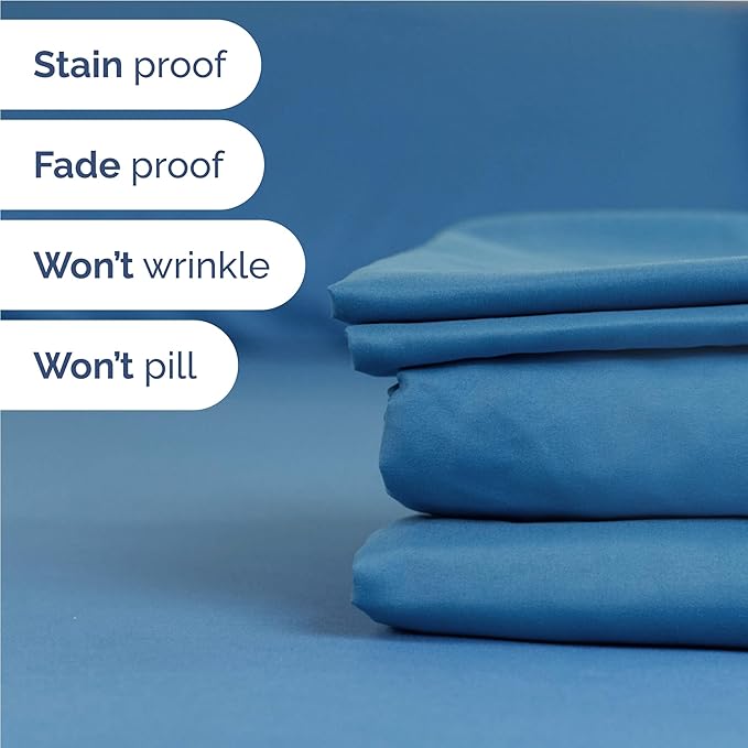 Twin XL 4 Piece Sheet Set - Cooling & Breathable Bed Sheets - Hotel Luxury Bed Sheets for Women, Men, Kids & Teens - Deep Pocket Bedding w/Easy Fit - Soft & Wrinkle Free - Twin XL Denim Blue Sheets