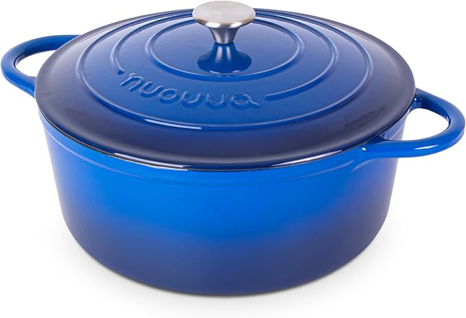 Cast Iron Dutch Oven with Lid ??Non-Stick Ovenproof Enamelled Casserole Pot ??Sturdy Dutch Oven Cookware ??Dark Blue, 7.3-Quart, 30cm ??by Nuovva