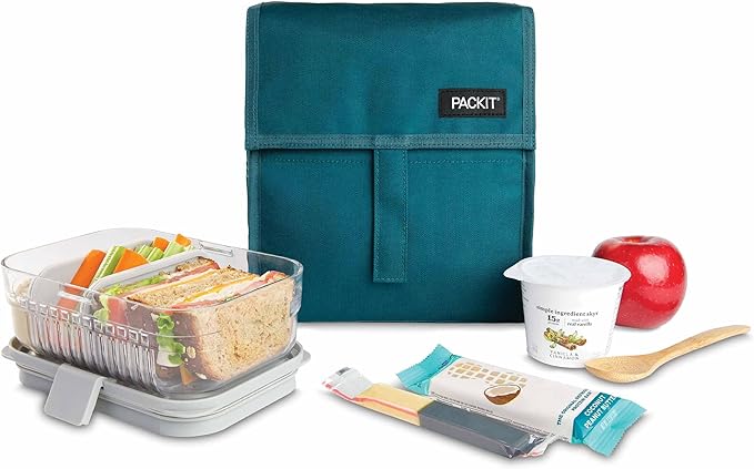 PackIt짰 Freezable Lunch Bag, Deep Teal, Built with ECOFREEZE짰 Technology, Foldable, Reusable, Zip and Velcro Closure with Buckle Handle, Designed for Work Lunches and Fresh Lunch On the Go