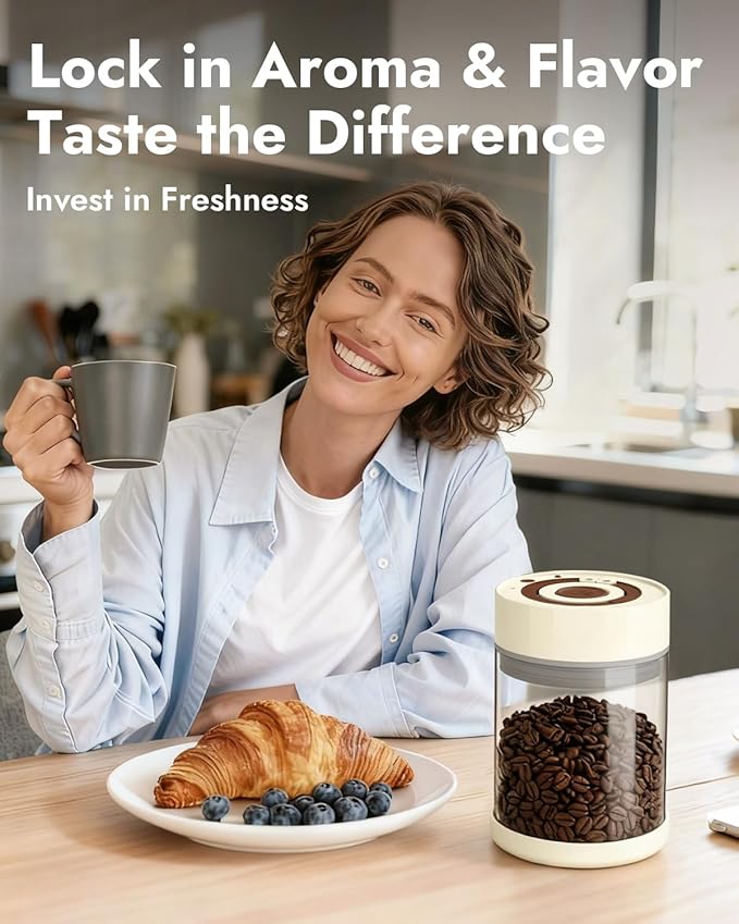 Electric Vacuum Coffee Canister & Food Storage Jar ??One-Button Operation Auto Airtight Sealed Coffee Container, 34 fl oz for 0.9 lb Beans