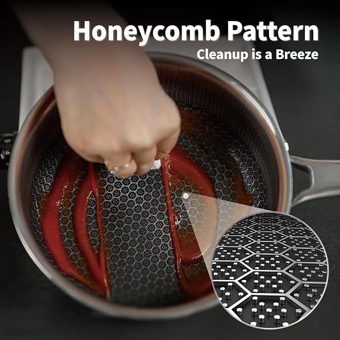 Hybrid Nonstick 5 QT Stockpot with Lid Two Handles, Stainless Steel Stockpot with Honeycomb Texture,Compatible with All Cooktops,Dishwasher and Oven Safe