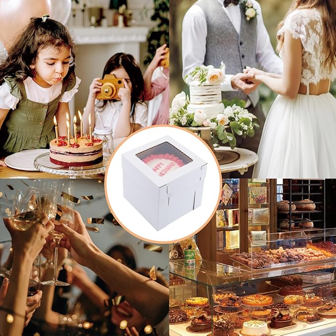 Tall Cake Boxes for Tier Cakes,10x10x12 Inch [10Pack ] Thick Sturdy Cake Box with Window,Layer Cake Carrier,Disposable Cake Containers