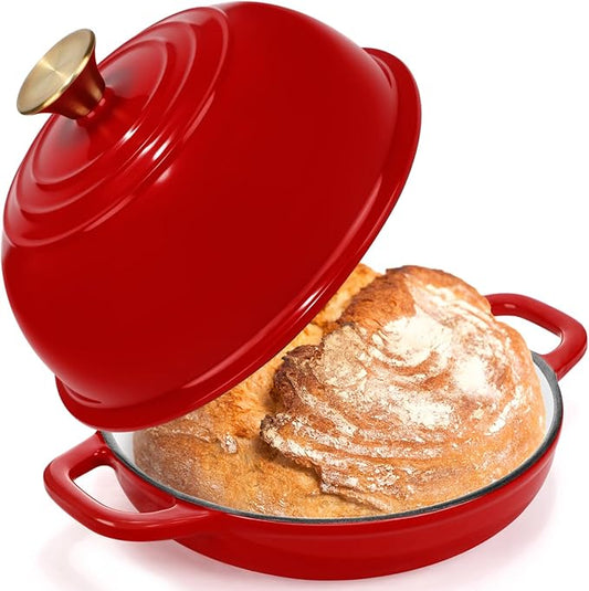 Tioncy Enameled Bread Dutch Oven with Lid for Sourdough Baking 5 Quart Round Cast Iron Dutch Oven Pot Bread Bakers for Kitchen Homemade Cookware Gifts Roasting Frying Cooking Stewing(Red)
