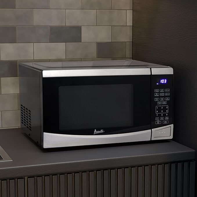 Avanti Microwave Oven 900-Watts Compact with 10 Power Levels and 6 Pre Cooking Settings, Speed Defrost, Electronic Control Panel and Glass Turntable, 0.9-Cu.Ft., Stainless Steel