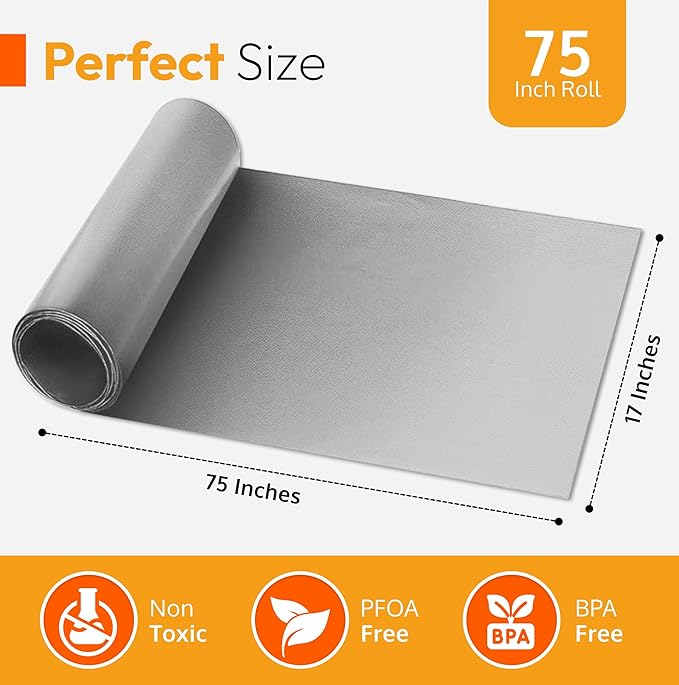 Silver Teflon Liner Roll for Ovens, Stovetops & Grills (75??x 17?? - Cut to Custom Fit - Versatile Non-Stick Teflon Mat, Can Use As Oven Liner, Grill Mat, Stovetop Cover, Baking Sheet, etc.