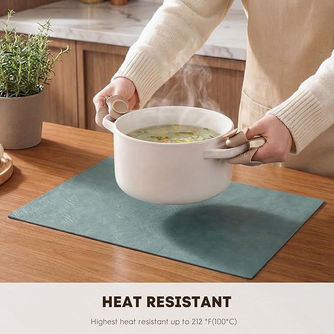 Artoid Mode Blue Faux Leather Placemats Set of 4, 12x18 Inch Waterproof Wipeable Heat Resistant Place Mats, Reversible Table Mats for Winter Kitchen Dining Decor