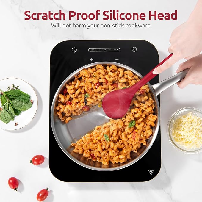 600쨘F Heat Resistant Silicone Spoons: U-Taste 13.3in Solid & Slotted Kitchen Cooking Spoon, Nonstick Long Rubber Utensil, Sturdy for Mixing, Serving, Stirring, Frying, Draining (Red, 2PCS)