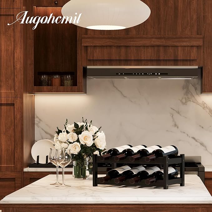 Wine Rack竊똁amboo Wine Storage Cabinet Shelf竊똂ountertop Wine Shelf- Freestanding Wine Holder for Kitchen & Pantry (Black, 2-Tier)