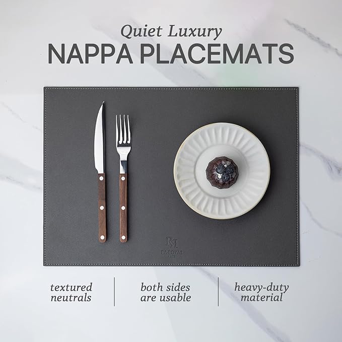 Baroyal Faux Leather Placemats Set of 4 Vinyl Washable Wipeable Table Mats for Kitchen Dining Table Heat Resistant Waterproof Modern Indoor/Outdoor Placemats Non-Slip Easy Clean Place Mats (Dark Gray)