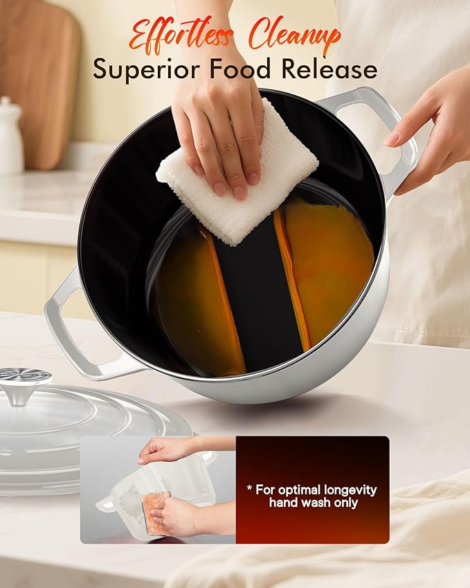 Nuwave 6QT Healthy Enameled Cast Iron Dutch Oven Pot with Lid, Heavy Duty 7-Layer Enamel, Enhanced Rust Protection, Dual Handles, Oven Safe to 500째F for Sourdough Bread Baking, Braise, Stew, Roast