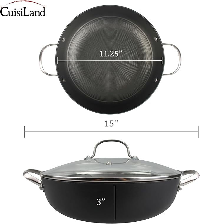 Cuisiland 11" Honeycomb Cast Iron Wok with Lid & Dual Handles ??Non-Stick Stir-Fry Pan, Stainless Steel Handles, Oven Safe, Classic Heat Retention for Steaming, Stir-Frying & Saut챕ing