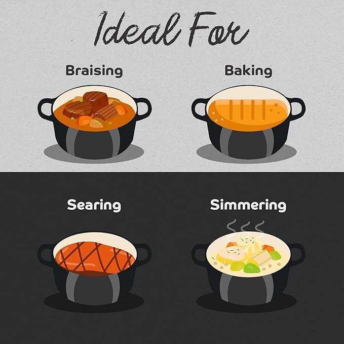 Segretto Cookware Enameled Cast Iron Dutch Oven, 6 Quarts, Black