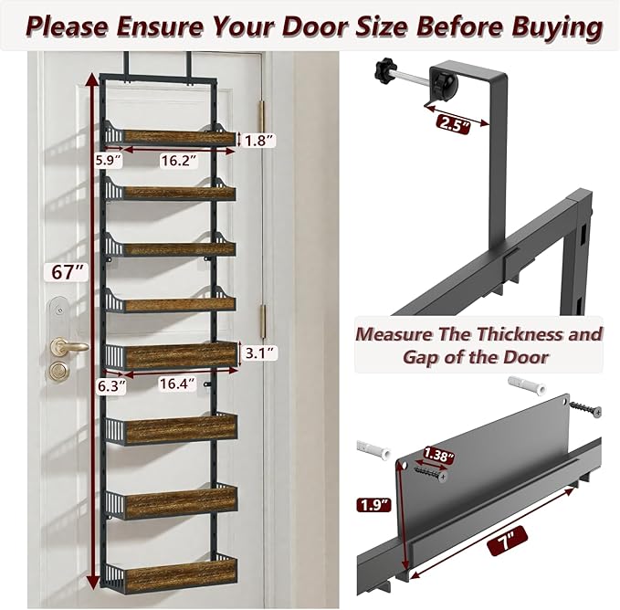 Over the Door Pantry Organizer, 8-Tier Door Spice Rack Organizer Pantry, Behind the Door Storage Organizer with Adjustable Baskets, 2 in 1 Wall Mount or Hanging Back of Door Organizer