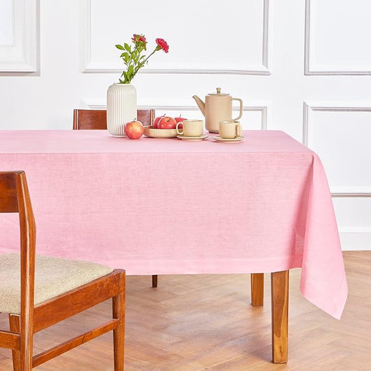 Solino Home Linen Tablecloth 60 x 90 Inch - 100% Pure Linen Pink Lemonade Table Cloth for Rectangle Tables - Fete, Machine Washable Tablecloth for Valentines, Spring, Easter