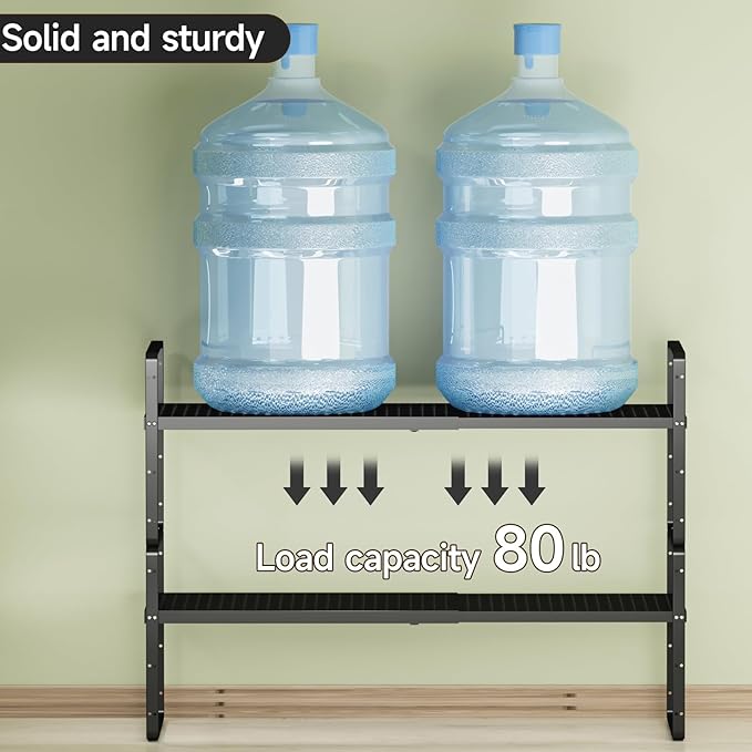 2Pack Expandable Cabinet Countertop Shelves 16.5-27?쇺셂, Adjustable Metal Spice Rack Organizer, Stackable Kitchen Counter Storage Shelves Organizers for Cabinet Organization, Black