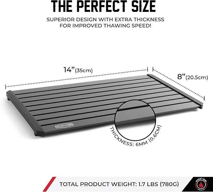 BLAZIN' THAW Defrosting Tray for Frozen Meat | 14??Large-Size | Aluminium Plate for Thawing Frozen Food | Natural Thawing Process | No Microwaves, No Cold/Warm Water Required |