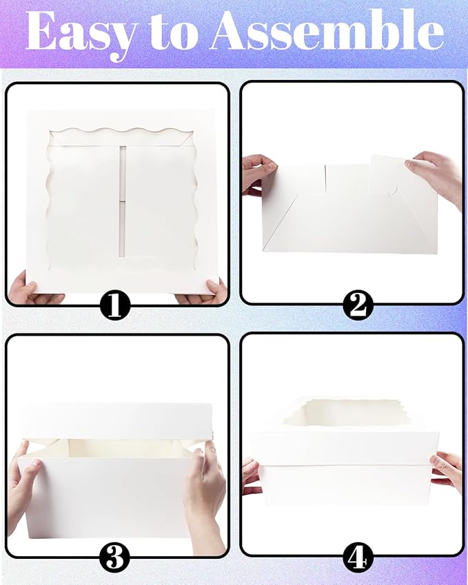 qiqee White 10x10x8 Cake Box, 18 Sets Cake Box with Window 竊?18 Sets 10" Cake Round Boards, 10inch Cake Containers, 10 Meters Pink Silk Ribbon Includes