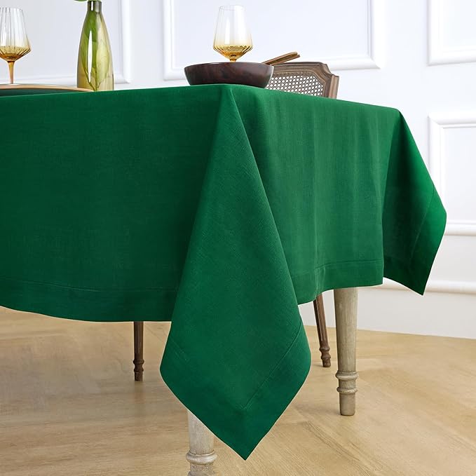 Solino Home Linen Tablecloth 60 x 132 Inch - 100% Pure Linen Christmas Green Table Cloth for Rectangle Tables - Fete, Machine Washable Tablecloth for St Patricks Day