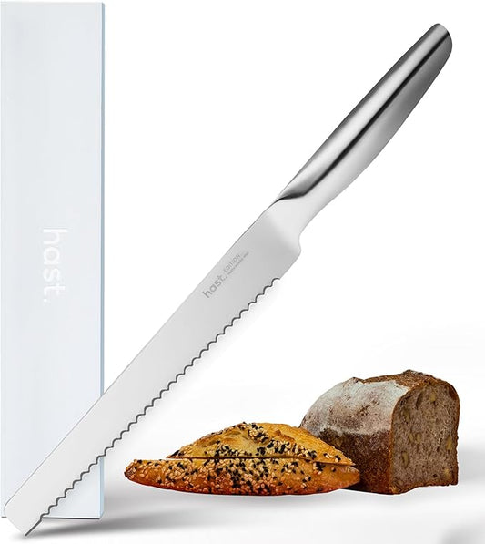 HAST Edition 8-Inch Serrated Bread Knife, Ultra-Sharp Professional Bread Slicing Knife, Advanced Powder Steel, Lightweight, Comfortable Ergonomic & Award-Winning Design (Glossy Stainless)
