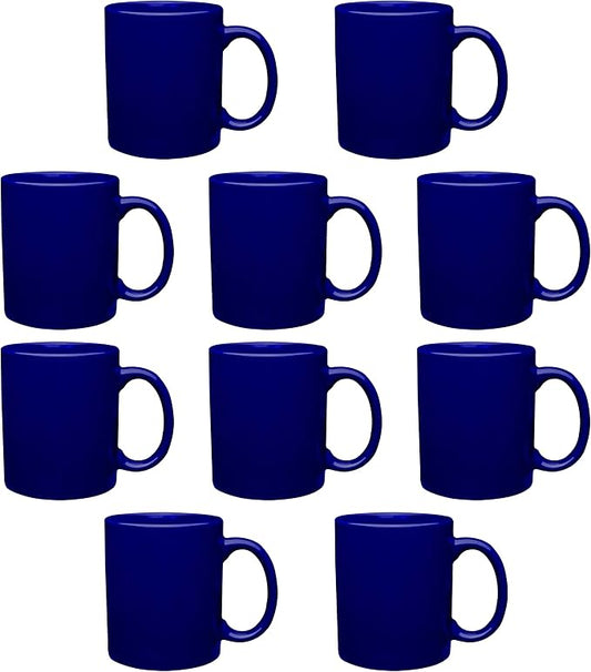 DISCOUNT PROMOS Ceramic Coffee Mugs 11 oz. Set of 10, Bulk Pack - Coffee cup set, Iced coffee cup, Gaming mug - Cobalt Blue
