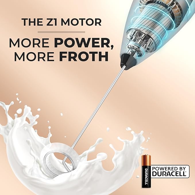 Zulay Kitchen Handheld Milk Frother with Duracell AA Batteries ??Ultra Fast Electric Mixer & Foam Maker, Easy-Clean Drink Mixer for Coffee & More